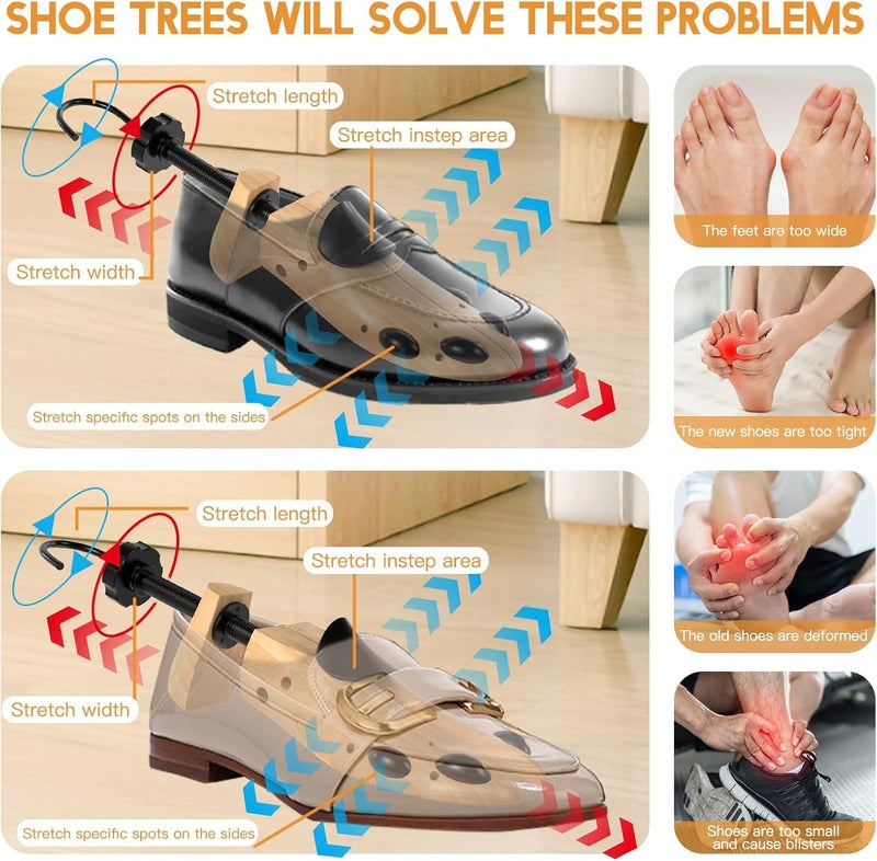 eachway Wooden Shoe Stretcher Men and Women for Wide Feet, Pair Premium of 4-way Shoe Tree Widener Stretch Length & Width - Image 2